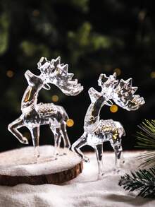 1pc Acrylic Reindeer Figurine, Christmas Desktop Decor, Creates Wintery Wonderland Atmosphere, Suitable For Living Room, Bedroom, Fireplace Mantel And Other Central Decoration For American Holiday Party - Multicolor - View 2