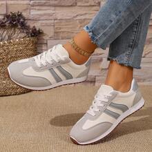 Women's Spring/Autumn Casual Lace-Up Flat Shoes, Versatile, Lightweight, Comfortable, Suitable For Students, Campus, Running, Travel, Walking - Grey - View 5