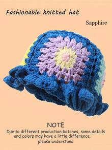 1 pieza Gorro tejido a mano a ganchillo, gorro tejido cálido para mujer, otoño/invierno