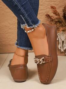 Women's Flat Shoes, 2025 New Style Slip-On Casual Shoes, Fringe Versatile Soft Bottom Penny Shoes, Elegant Fashion, Lightweight And Comfortable Flat Shoes - Brown - View 4