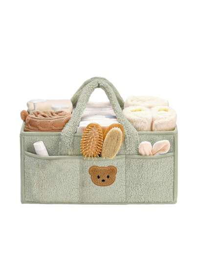 1pc High Quality Cute Little Bear Head Baby Diaper Caddy Organizer For Changing Table, Baby Storage Basket For Diapers And Baby Wipes, Gift For Baby Shower, Car Caddy Organizer, Nursery Diaper Organizer, Portable Diaper Storage