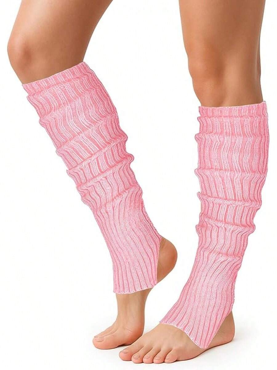 Long Leg Warmers Women 24 Inch Over Knee Knit Ribbed Leg Warmer Stirrup Yoga 80s Party Dance Ballet Supply - 粉色 - 查看 1
