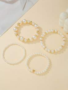 4 peças/conjunto Pulseiras Elásticas com Espaçadores de Contas em Forma de Coração de Pérola Falsa CCB, Adequadas para Presentes e Uso Diário, Adolescentes