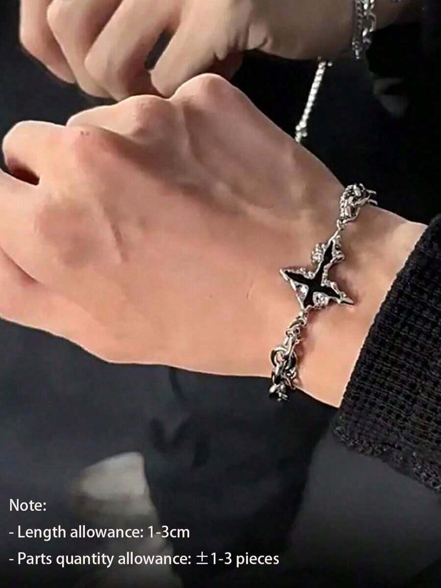 1pc Fashionable Unisex Cross & Star Decor Chain Bracelet, Suitable For Halloween Surprise - 銀色 - 查看 1
