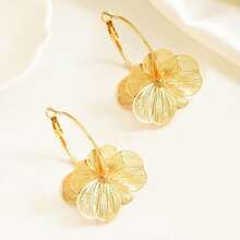 1 Pair Of Fashionable, Exaggerated, Delicate Cut-Out Double-Layered Flowers, Elegant Temperament Earrings, Suitable For Everyday Women's Wear - 金色 - 查看 8