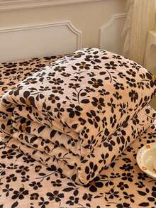 1 pieza Manta gruesa y cálida con estampado de flores y leopardo marrón, manta suave y cómoda para decoración del hogar, adecuada para cama, sofá, oficina, habitación, dormitorio, lavable a máquina