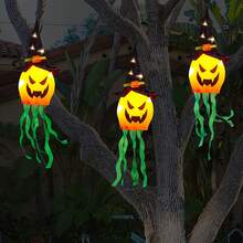 Halloween Decorations Outdoor Hanging Lights Decorations Luminous Ghost Witch Hat Horror Halloween Decorations Indoor And Outdoor Decorations White Halloween Party Garden Tree Light String