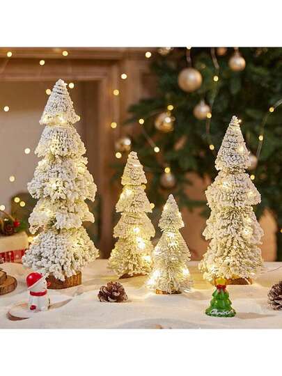 1pc/3pcs Mini Christmas Trees With Snow Frosted Tips, Artificial Pine Tree Tabletop Decorations With Wooden Base, Small Winter Holiday Decor For Christmas Village, Mantel, Office Desk, Living Room, Party, Farmhouse Christmas Decoration Christmas Decorations Home Christmas Gifts Christmas Decor