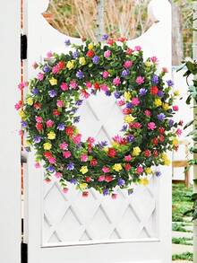 2pcs Artificial Colorful Camellia & Sedum Wreath, Boxwood Wreath, Made Of PE Material, Artificial Plants, Artificial Flowers, Dining Table Decor, Center Piece, Fake Flowers, Decoration For School Dorm Office Home, Valentine's Day Decor, New Year Gift - Green - View 3