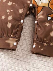 Bộ 2 món gồm áo liền quần dài tay và mũ cho bé, họa tiết khủng long hoạt hình màu nâu, thích hợp mặc hàng ngày ngoài trời, bộ sưu tập mới năm 2025, trang phục chụp ảnh cho bé. - màu nâu - Xem 8