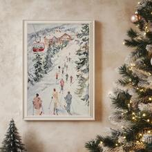 1 pezzo, Quadro su tela, Decorazione da parete incorniciata, Stampa sci invernale, Quadro ad acquerello, Decorazione per la casa in stile vintage, Arte in stile cottage, Dipinto di rifugio da sci, Decorazione scena invernale con neve, Decorazioni natalizie eleganti per la casa, Ornamenti natalizi, Decorazioni natalizie - Multicolore - Visualizzare 6