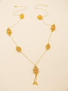 1pc New Middle Eastern Plated Gold Necklace Jewelry, Dubai Wedding Accessory, Fashion Jewelry, Long Sweater Chain - Gold - View 7