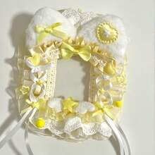 1pc New Lace Photo Display Card Holder, 4 Colors (Pink, Yellow, Blue, Green), Handmade DIY Finished Product, 2D Cartoon Anime ACG Character Fanart, Kpop Cat Ear Bow Decor, Lolita Card Holder - Multicolor - View 2