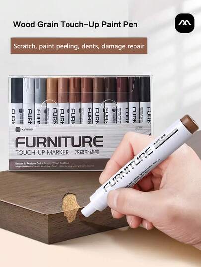 12pcs Wood Grain Touch-Up Markers, Furniture Color Repair Pen, Scratch Covering Touch-Up Pen, Edge Sealing Repair For Exposed White, Wood Furniture Repair Pen, Material For Wooden Products And Floor Restoration