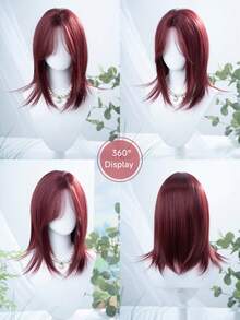 alicegarden 1 Tóc giả tổng hợp chịu nhiệt, tóc giả ngắn màu đỏ có mái, dài 20 feet, làm bằng sợi, thích hợp sử dụng hàng ngày, tóc giả mô phỏng tự nhiên - Đỏ - Xem 5