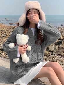 女式复古纯色毛衣，宽松休闲套头衫，秋冬