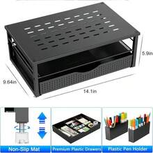 Gianotter Desk Organizers And Accessories, Monitor Stand With Drawer And 2 Pen Holder, Desktop Organizer Suitable For Offices And Dormitories (Black) - ColorA - 查看 6