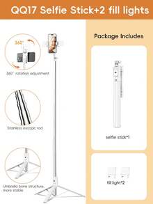 Foldable Mini Selfie Stick, Bluetooth Extendable Anti-Shake Light Phone Holder, All-In-One Retractable Tripod Selfie Stick - White - View 15