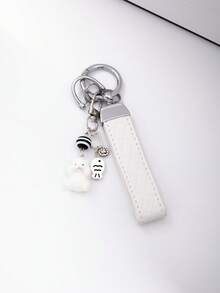 2pcs Plaid Car Key Chain + White Bear Pendant, Fashionable Minimalist Bag Charm, Small Gift For Family And Friends Christmas