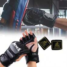 1 Pair Half Finger Punching Bag Gloves, Padded Hollow Palm Thickened Boxing Gloves, Unisex MMA Gloves With Wrist Wrap For Kickboxing, Muay Thai, Combat Fighting - Multicolor - View 6