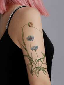 STARTTOOS 1 件新鲜绿叶和藤蔓图案临时纹身贴纸，适合女性、日常、派对、节日，适用于手臂、胸部、腹部、背部、身体 - 彩色 - 查看 2