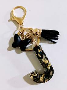 1 pieza Llavero de resina con forma de corazón con borla en color beige, accesorio creativo de estilo lindo como regalo para amigos, madre, padre, graduación y maestros - Negro - Ver 7