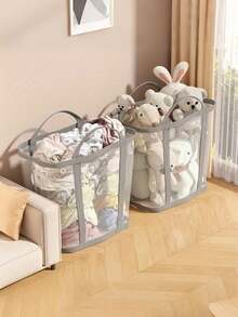 Cesta de lavandería plegable y transpirable de malla, cesta de lavandería plegable extra grande con asa, cesta de lavandería de tela con estilo, con bolsillo lateral y asas de transporte reforzadas, almacenamiento plegable de ropa para lavandería, baño, habitación, dormitorio, viaje - Forma rectangular, accesorio para cuarto de lavado