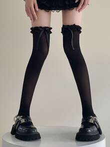 1双女童过膝长袜，带蝴蝶结，白色，洛丽塔风格，荷叶边蕾丝花边。袜子、发饰、发带、胸针、眼镜、学习用品、奖章、伊斯兰头巾、奢华新娘皇冠、女士围巾、袖套、披肩、女士太阳镜、袜子、女士腰带、女士手套、男士太阳镜、舒适袜子 - 彩色 - 查看 7