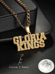 1pc Customized 316L Stainless Steel Name Necklace, Bohemian Style Personalized Letter Pendant, Thick Curb Chain, Suitable For Men And Women, Perfect Gift For Wedding, Thanksgiving, Christmas - Style 2 - View 1