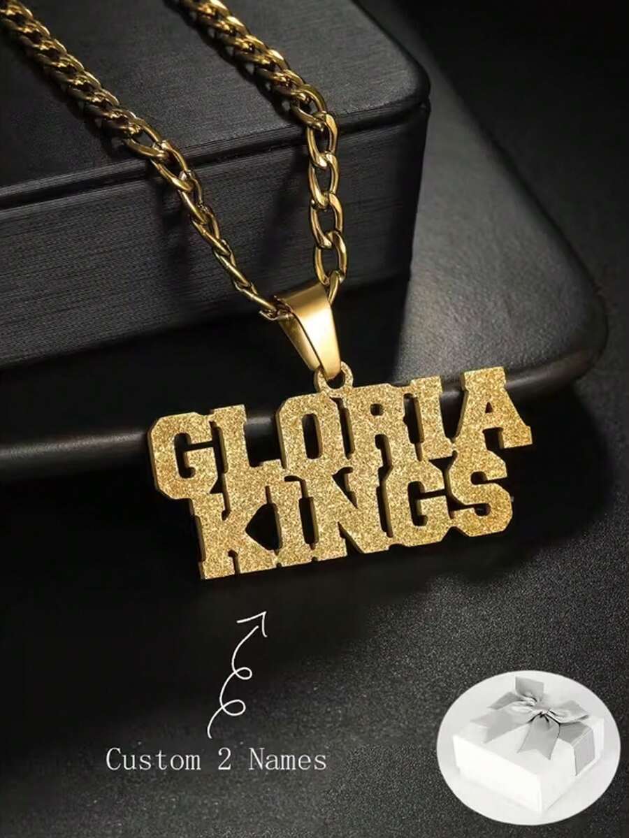 1pc Customized 316L Stainless Steel Name Necklace, Bohemian Style Personalized Letter Pendant, Thick Curb Chain, Suitable For Men And Women, Perfect Gift For Wedding, Thanksgiving, Christmas - Style 2 - View 1