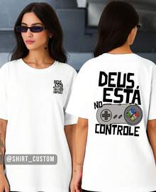 Camiseta Religiosa Divertida Deus Está No Controle Cristã Jesus Gospel Streetwear Igreja - Branco - Visão 2