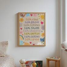 1 buc., Tablou de perete pe pânză, Decor pentru camera copiilor înrămat, Poster cu afirmații pentru copii, Imprimeu cu tematică florală, Imprimeu personalizat pentru dormitorul copiilor, Artă de perete personalizată pentru fete, Imprimeu pentru camera de joacă pentru fete, Decor pentru camera copiilor, Floral, Stil boem, Decor pentru camera copiilor, Decor pentru camera maternității