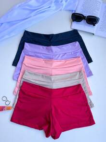 Kit 5 Short Shorts Women's Petticoat Short Second Skin Dress Panties Double Waistband Comfortable Intimate Fashion Lingerie Women Adult - 彩色 - 查看 1