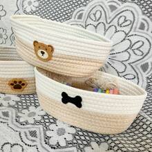 Inwagui Petits paniers de rangement pour l'organisation, panier tressé en corde panier décoratif bohème ovale boîte peu profonde, bacs de rangement pour étagère de placard pour le maquillage, la papeterie, les jouets pour chiens et chats, paniers cadeaux