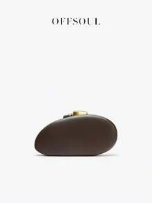 Retro Asymmetrical Shell Handbag, New Party/Banquet Clutch Bag With Chain Strap, Women Hardcase Shoulder/Crossbody Bag - Chocolate Brown - View 2