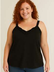 SUPER STYLISH PLUS SIZE WOMEN'S TANK TOP IN DUNA FABRIC WITH GOOD ELASTICITY, DETAIL ON THE COLLAR - Negro - Ver 2