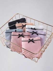 7条装 可爱女孩蝴蝶结腰透气舒适休闲运动内裤