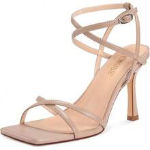 Wetkiss Strappy Heels For Women Stiletto High Heeled Sandals Adjustable Ankle Strap, Square Open Toe For Homecoming Party Dress Wedding DailyChristmas - 裸體 - 查看 1