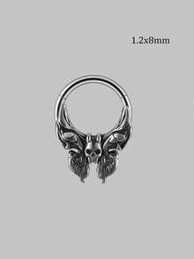 1PC Punk Retro Many Style Nose Stud Bat/Skull/Lizard/Two Dragons Cross Black Oil Drip Hinger Septum Nose Ring Stainless Steel Ear Tragus Cartilage Daith Helix Earring Unisex Gift - Steel - View 13