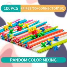 Christmas Decoration 100pcs Morandi-Colored Building Straws Toy, STEM Construction Interlocking Plastic Thin Wall Blocks Educational DIY Toy, Suitable For, Christmas & Room Decoration