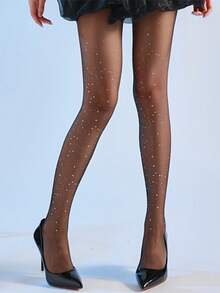 1/3/6双装黑色透明亮片连裤袜 - 闪亮时尚女士丝袜，低调奢华，适合从白天到夜晚的各种场合，理想的圣诞礼物 - 黑色 - 查看 3