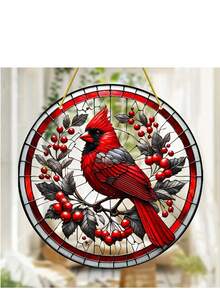 Stunning Cardinal Stained Glass Bird Hanging Decor - Perfect Christmas Gift Or Home Decoration (8''x8'')