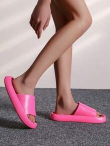 Fashionable Colorful Minimalist Thick-Soled Non-Slip Unisex Indoor Outdoor Beach Bathroom Slippers - Hot Pink - View 7