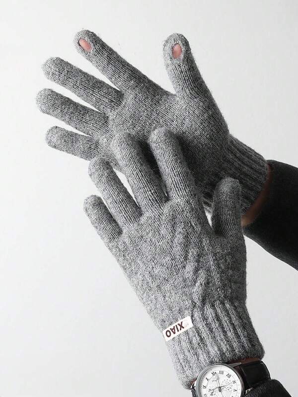 1 par de luvas de ciclismo de cor sólida, quentes e fofas, grossas e frias, para decoração de outono