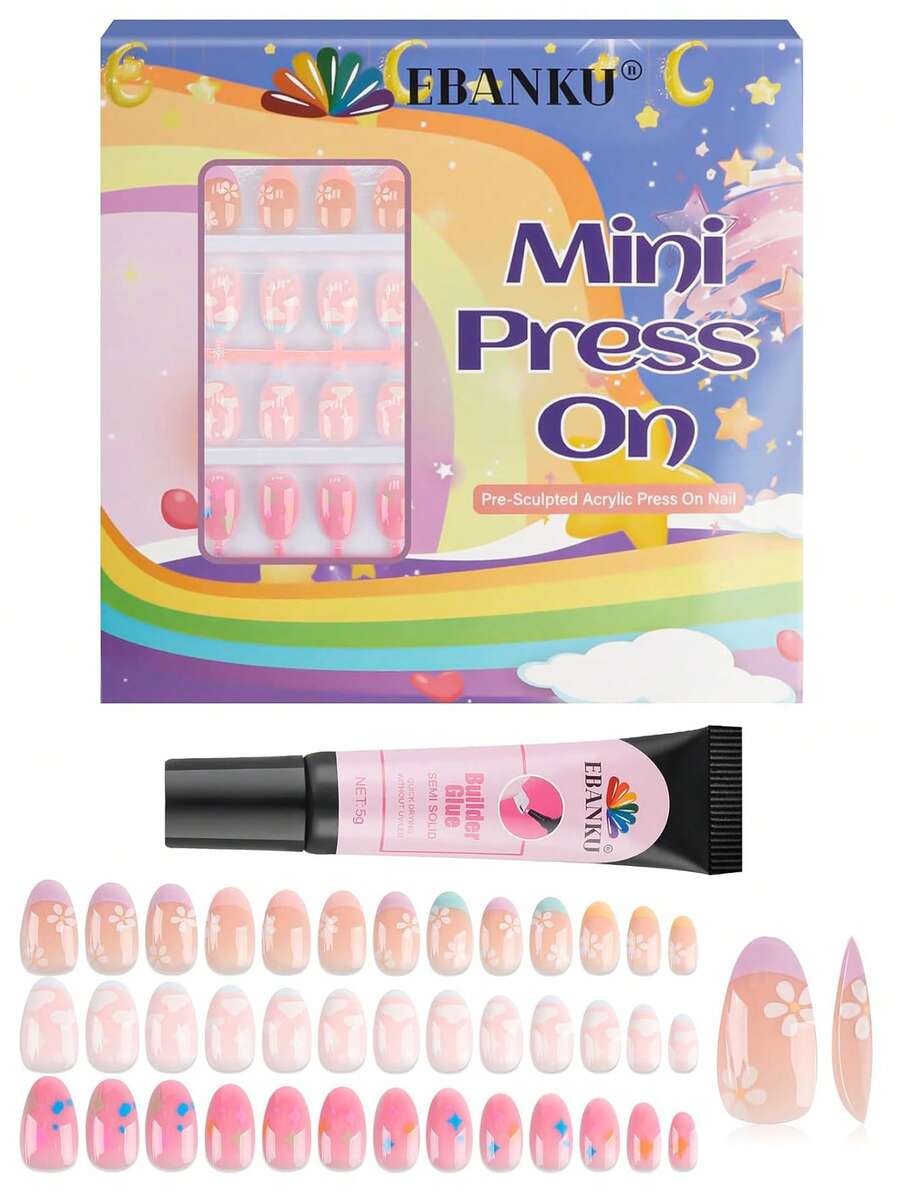 78pcs Kids Nail Stickers, EBANKU 3pcs Kids Fake Nails Set, Red Heart Nail Stickers For Girls Aged 8-12