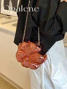 Women's Elegant Mini Flower Shaped Chain Crossbody Bag, Metallic Y2K Style Theme Party Shoulder Bag, Fashionable Novelty Shaped Bags, Versatile Small Mobile Phone Key Coin Purse, Portable Outdoor Travel Vacation Cosmetic Bags, Wear-Resistant Solid-Color Clutch Bag - 紅色 - 查看 8
