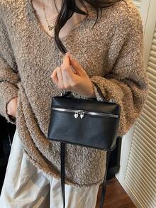 Túi xách hộp nhỏ màu trơn tối giản cổ điển dành cho nữ - màu đen - Xem 5