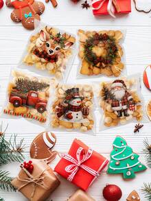 50 Peças Sacos de Doces Autoadesivos Transparentes de Natal, Sacos de Celofane para Lanches de Natal, Sacos de Presente de Natal, Sacos de Presente, Sacos de Doces para Biscoitos, Bolos, Embalagem de Chocolate, Suprimentos de Presente para Festa de Natal de Inverno