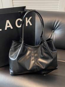 New Soft Leather Large Capacity Tote Bag For Classroom Commuting Handheld, Unique Design Single Shoulder Underarm Bag - Black - View 8