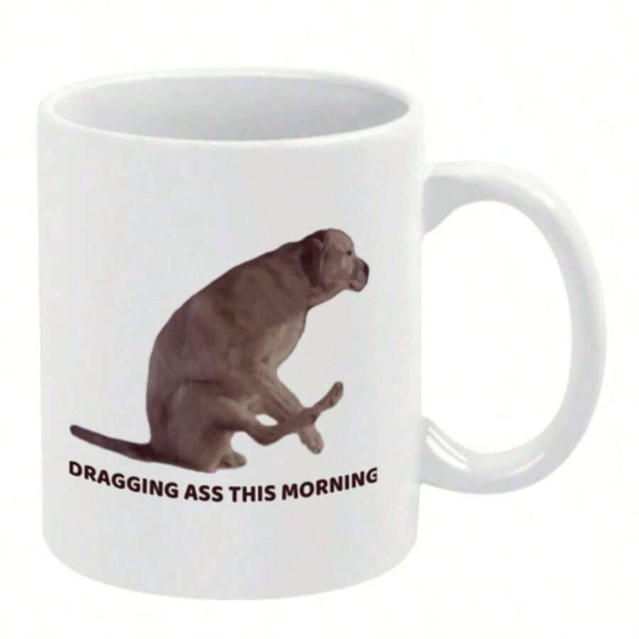 "Dragging This Morning" Coffee Mug, 11 Oz, Funny Dog Mug, Gift For Dog Lovers, Coffee Lovers, Pet Owners, Birthday Christmas New Year Gift For Friends Dad Mom Sister Coworker Girlfriend Boyfriend - 白色 - 查看 1